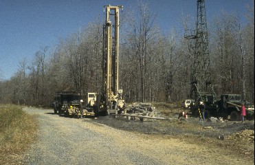 Drill rig funded by WV Mineral Lands Mapping project in Wetzel County WV