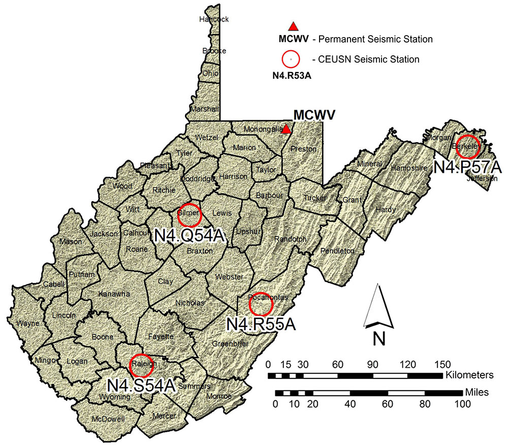 Seismic stations in WV