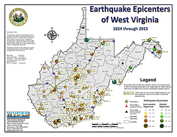 image of the map of Earthquake Epicenters of West Virginia