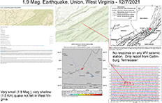image of map and information pertaining to the December 7, 2021 West Virginia earthquakes
