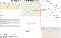 image of map and information pertaining to the February 17, 2023 West Virginia earthquakes