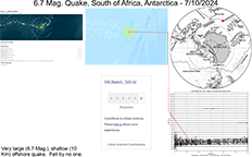 image of map and information pertaining to the July 10, 2024 Antarctic earthquake