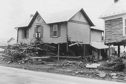 Houses destroyed by flood