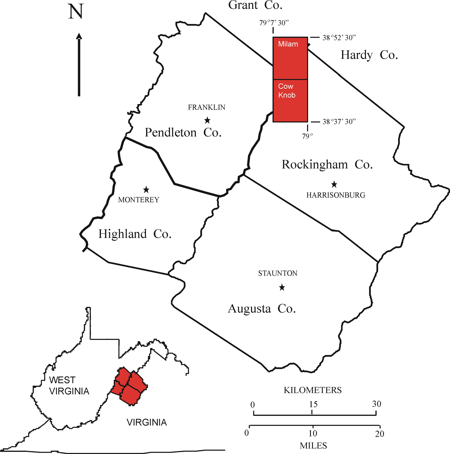 Location Map, Milam and Cow Knob Quadrangles