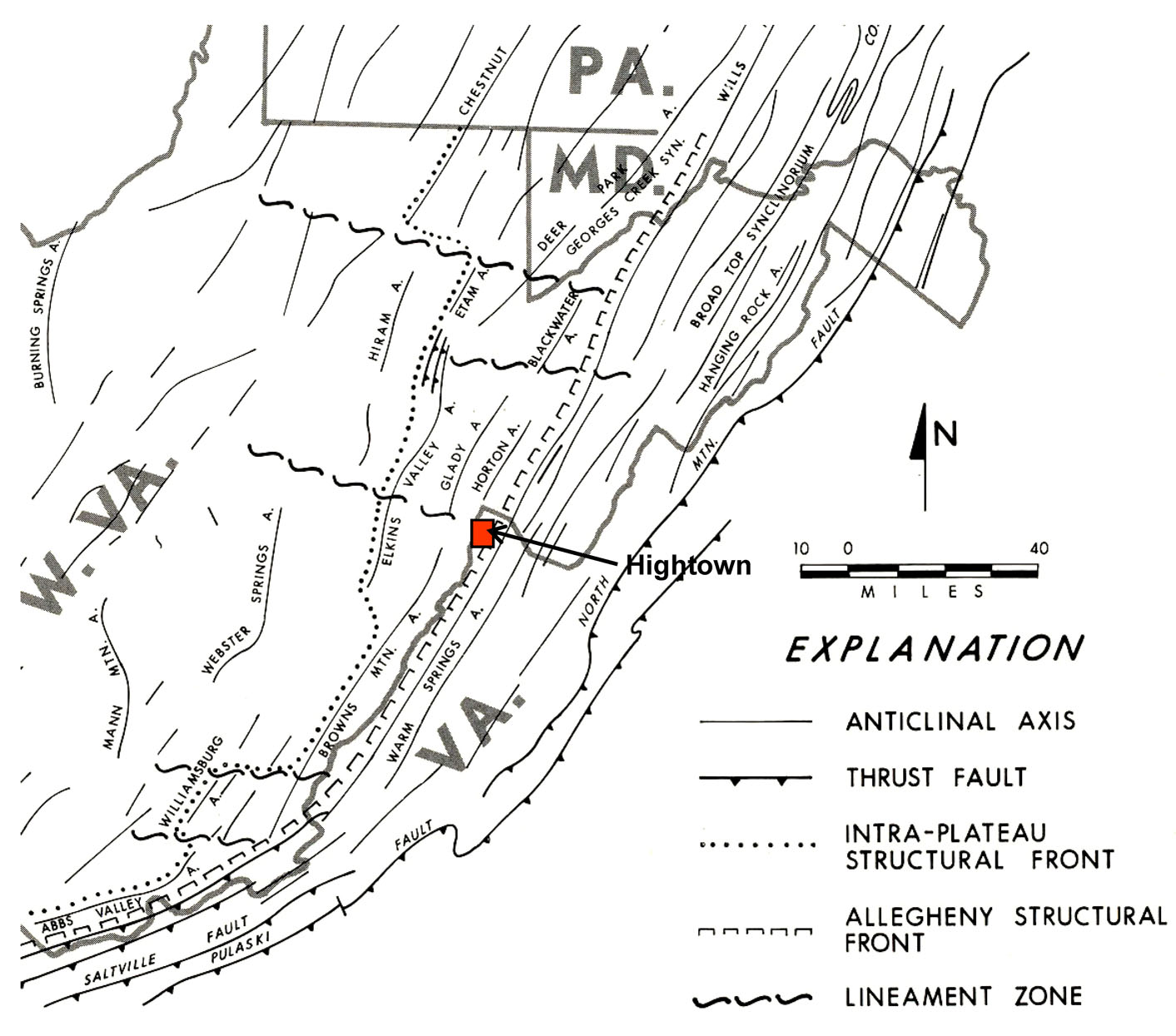 Physiographic provinces and the location of the Hightown Quadrangle