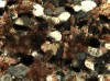 Figure 3B. Higher magnification view of sandstone shown in Figure 3A showing calcite and anhydrite cements and feldspar grains.